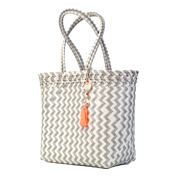 SILVER Zig Zag Long Handle Shopper