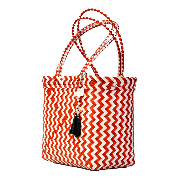 RED Zig Zag Long Handle Shopper