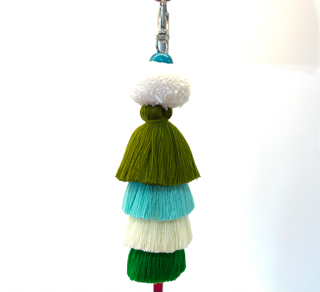 White & Green Pom Pom Tassel