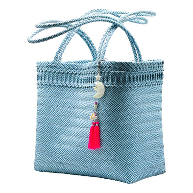 BLUE Herringbone Long Handle Shopper